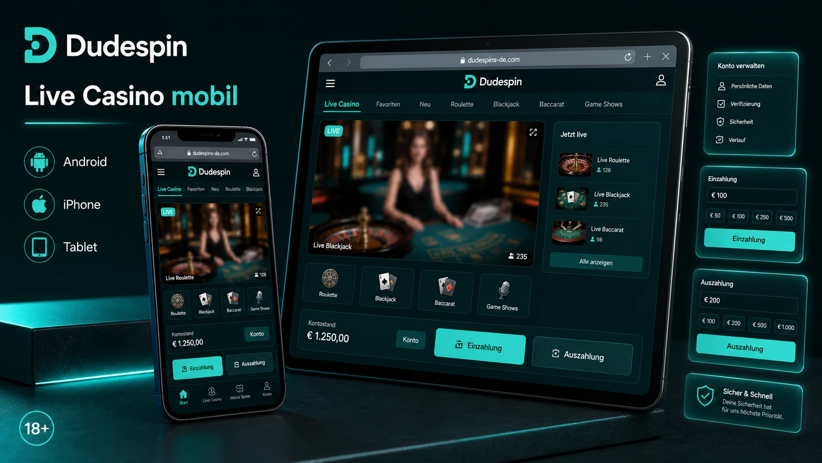 Dudespin Live Casino App und mobiles Spielen